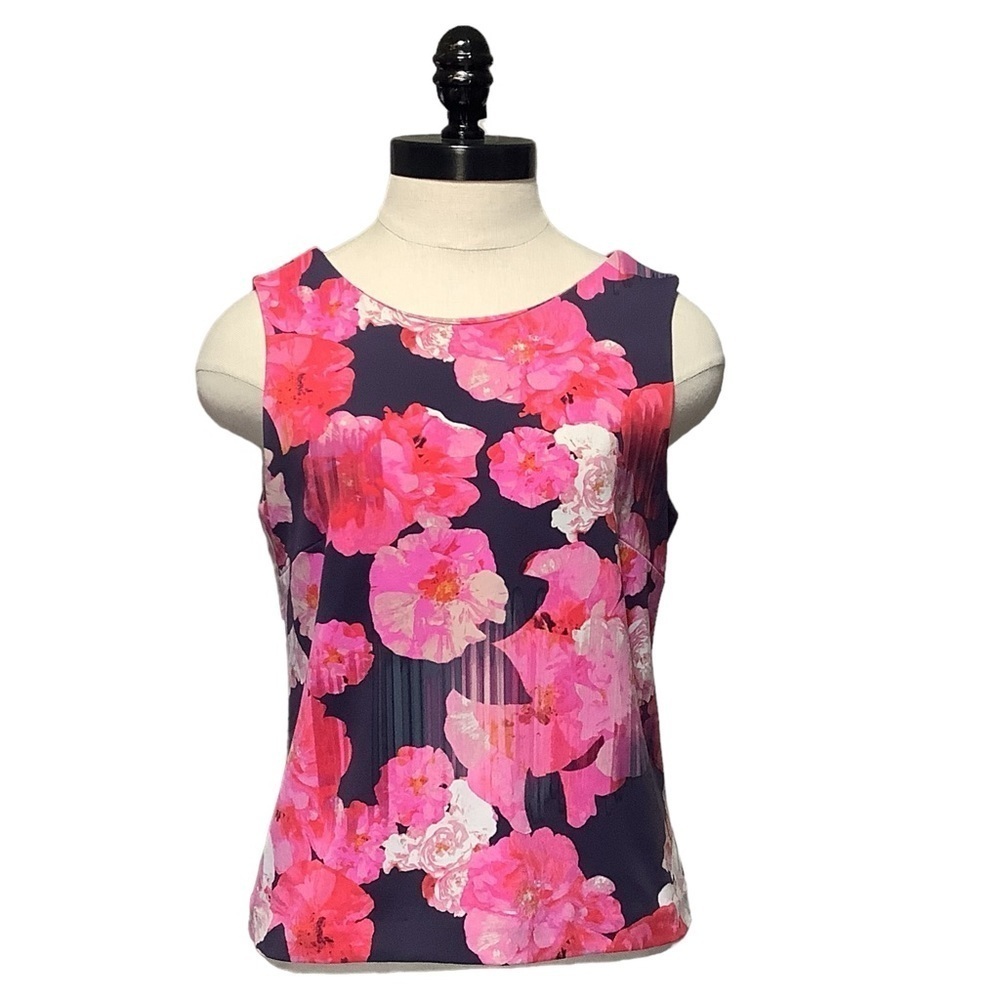 CYNTHIA ROWLEY Pink Floral Print Sleeveless Bateau Neck Blouse Size S